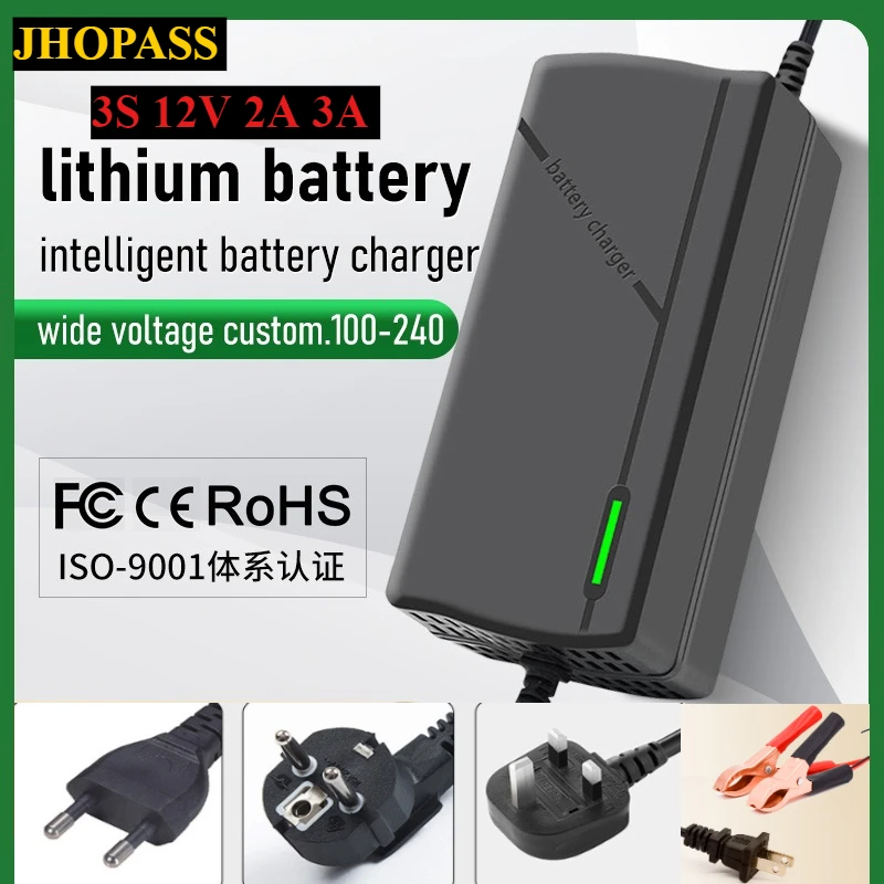 3S 12V  2A Smart LED Display Lithium Battery Charger for DC12.6V AC110-220V Toy Car E-bike Motorcycle charges EU AU UK US plug