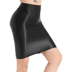 Mini-Saia de Lápis de Cintura Alta Brilhante Brilhante, Stretchy Bodycon, Camisas, Clubwear, Apertada, Linha A, Sexy, Moda, 2023