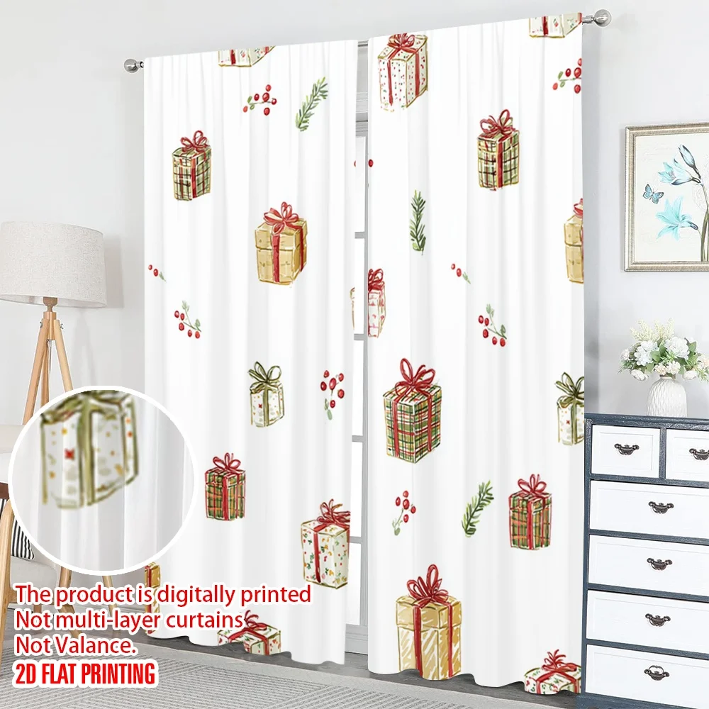 2 قطعة 2D الطباعة المسطحة عيد الميلاد سعيد المشهد الستائر هدايا عيد الميلاد احتفالية التفاف الرقمية المطبوعة البوليستر الستائر #5