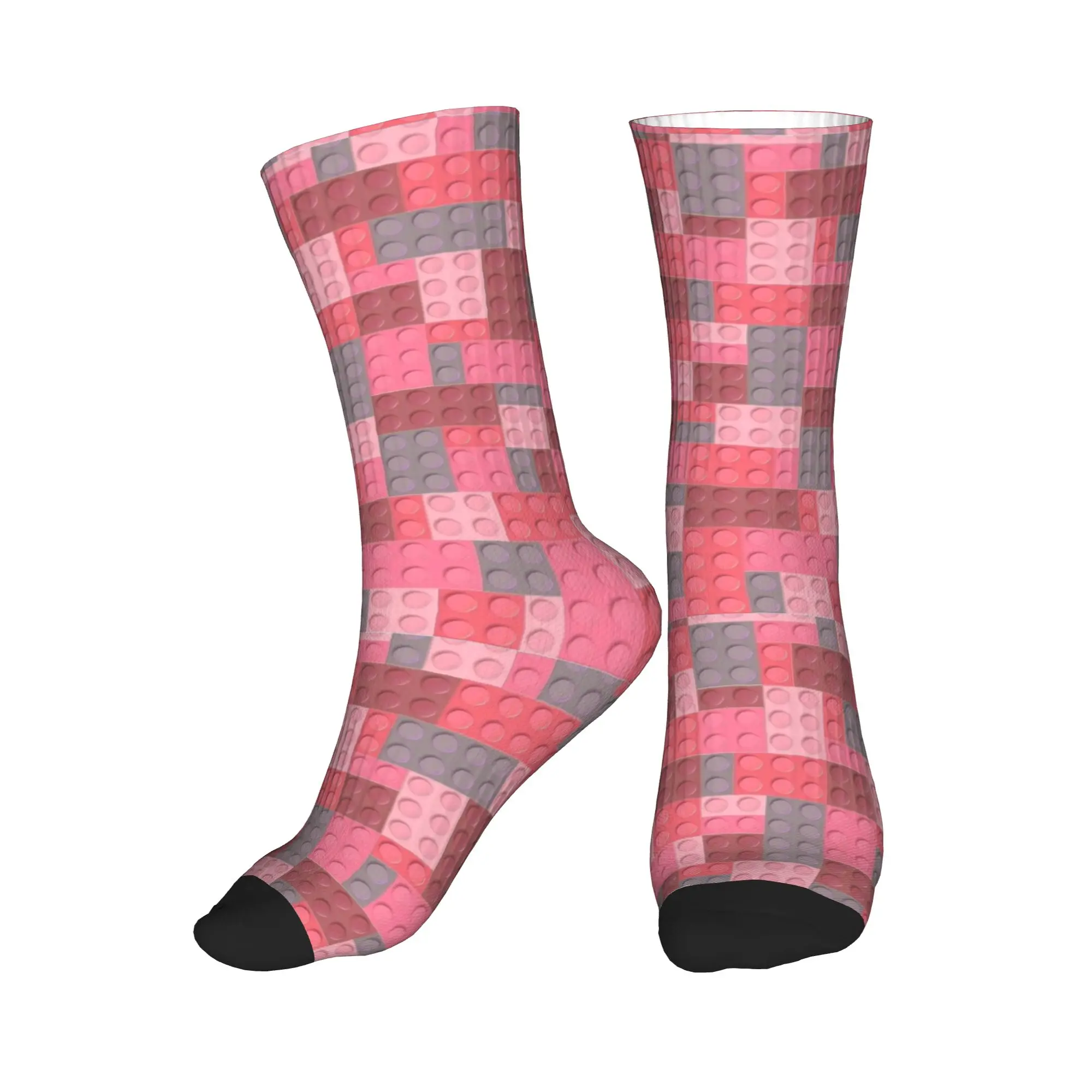 Building Blocks Gray And Pink Socks  Funny Stockings Couple Warm Soft Outdoor Sports Socks Autumn Design Anti Slip Socks