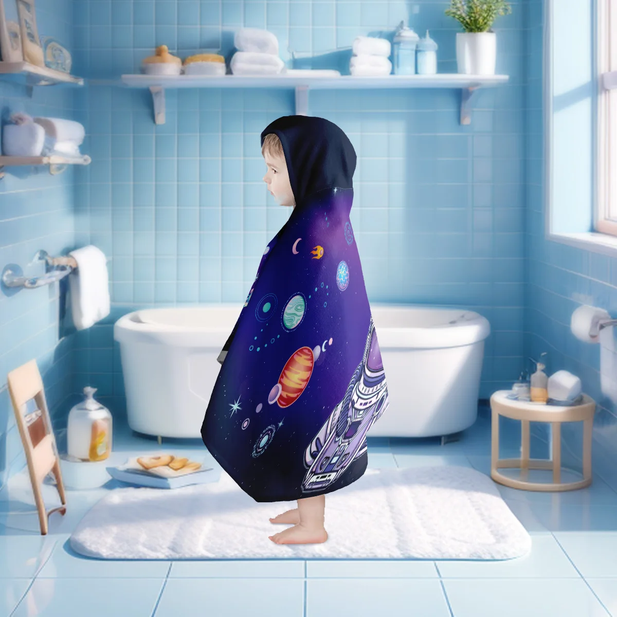 1pc Kids Space Series Hooded Bath Towels | Soft Thick Absorbent  Beach, Bath, Pool Towels with Hood Oversized for Boys Ages 3-10