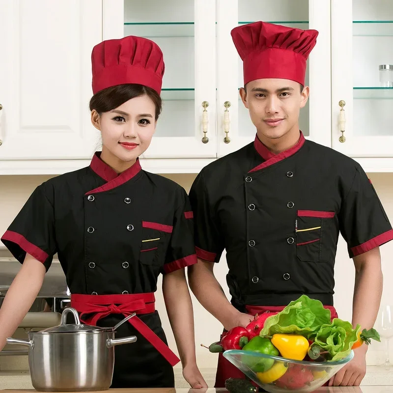 Veste de service de chef à manches courtes pour hommes, vêtements de travail d'hôtel, vêtements de travail de restaurant, uniforme d'outillage de cuisinier, été, haute qualité