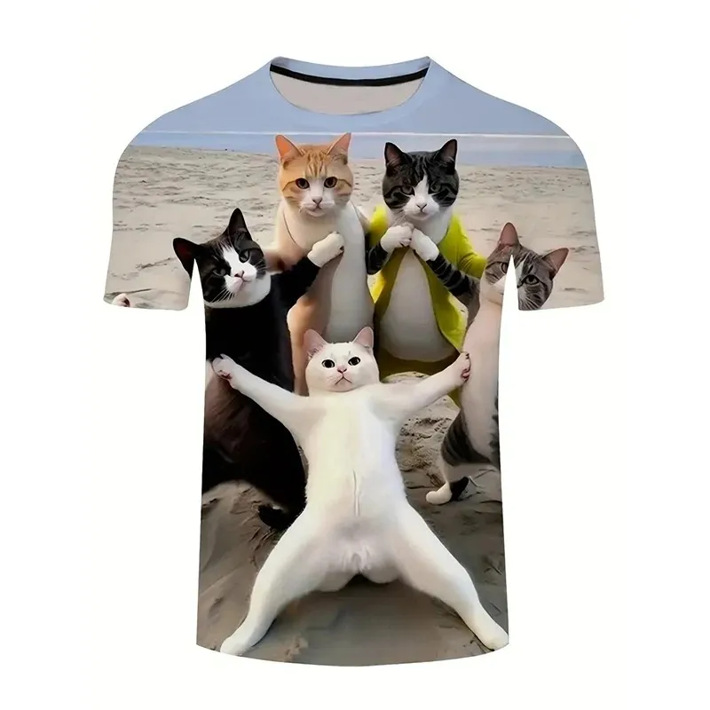 

Men's Summer Creative And Fun Cat-Pattern 3d Printed Round-Neck Short-Sleeved T-Shirt - Fashionable And Unique Loose Top
