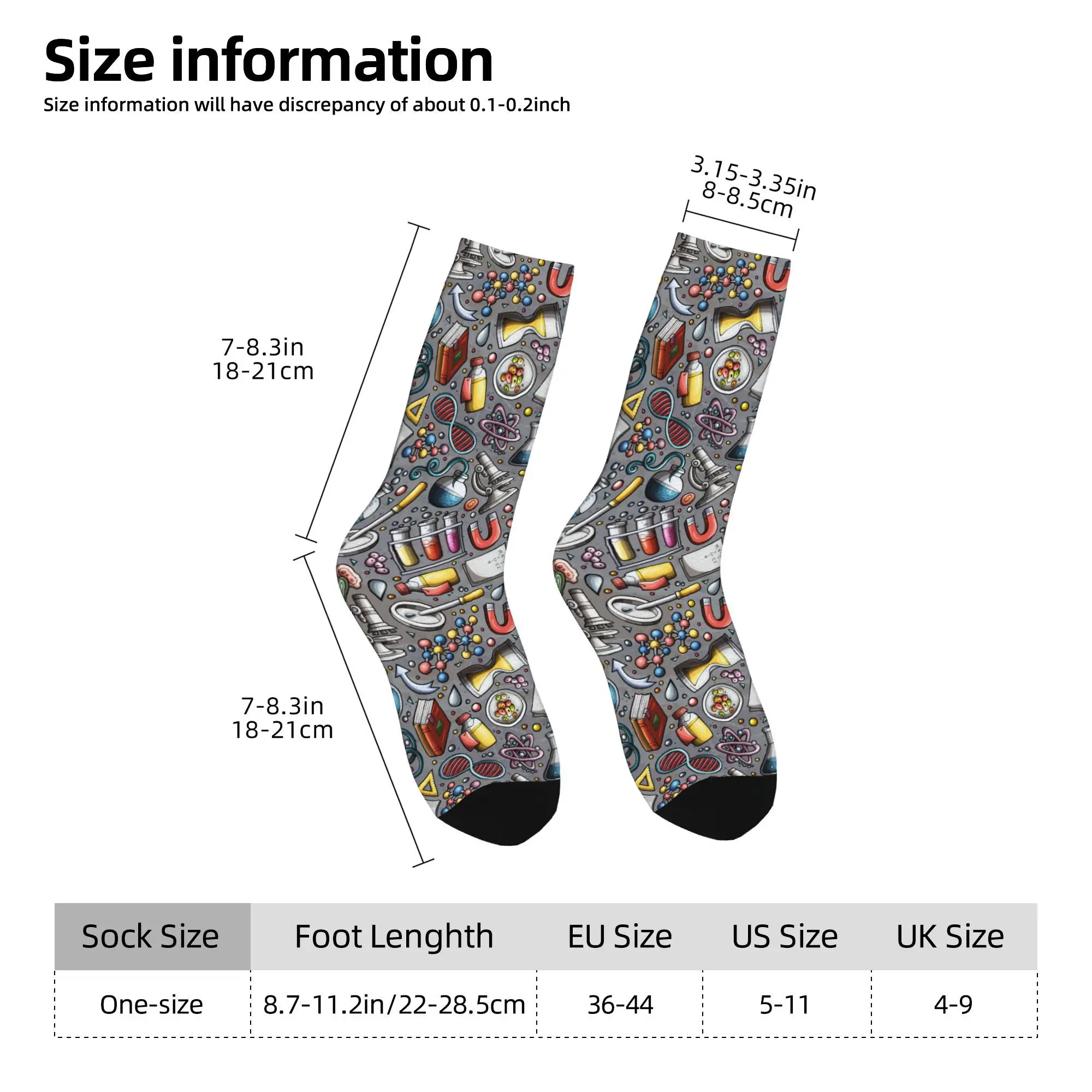 1pc Cartoon Cute Science Pattern  Printed Men's Socks Novelty Hip Hop Harajuku Pattern Crew Sock Casual Gift