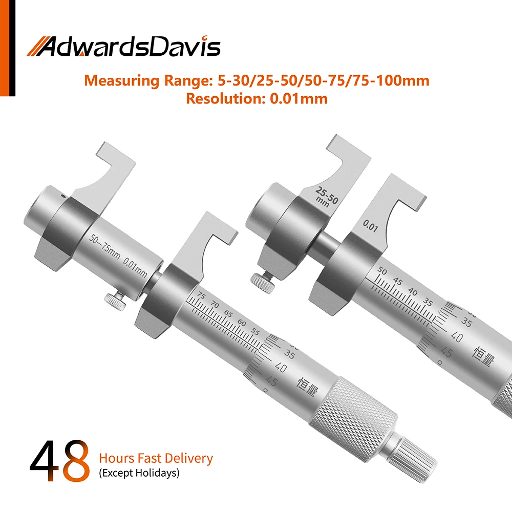 High Precision Inner Diameter Mechanical Micrometer 5-30 25-50 50-75 75-100mm Two Point Inner Hole Micrometer Resolution 0.01mm