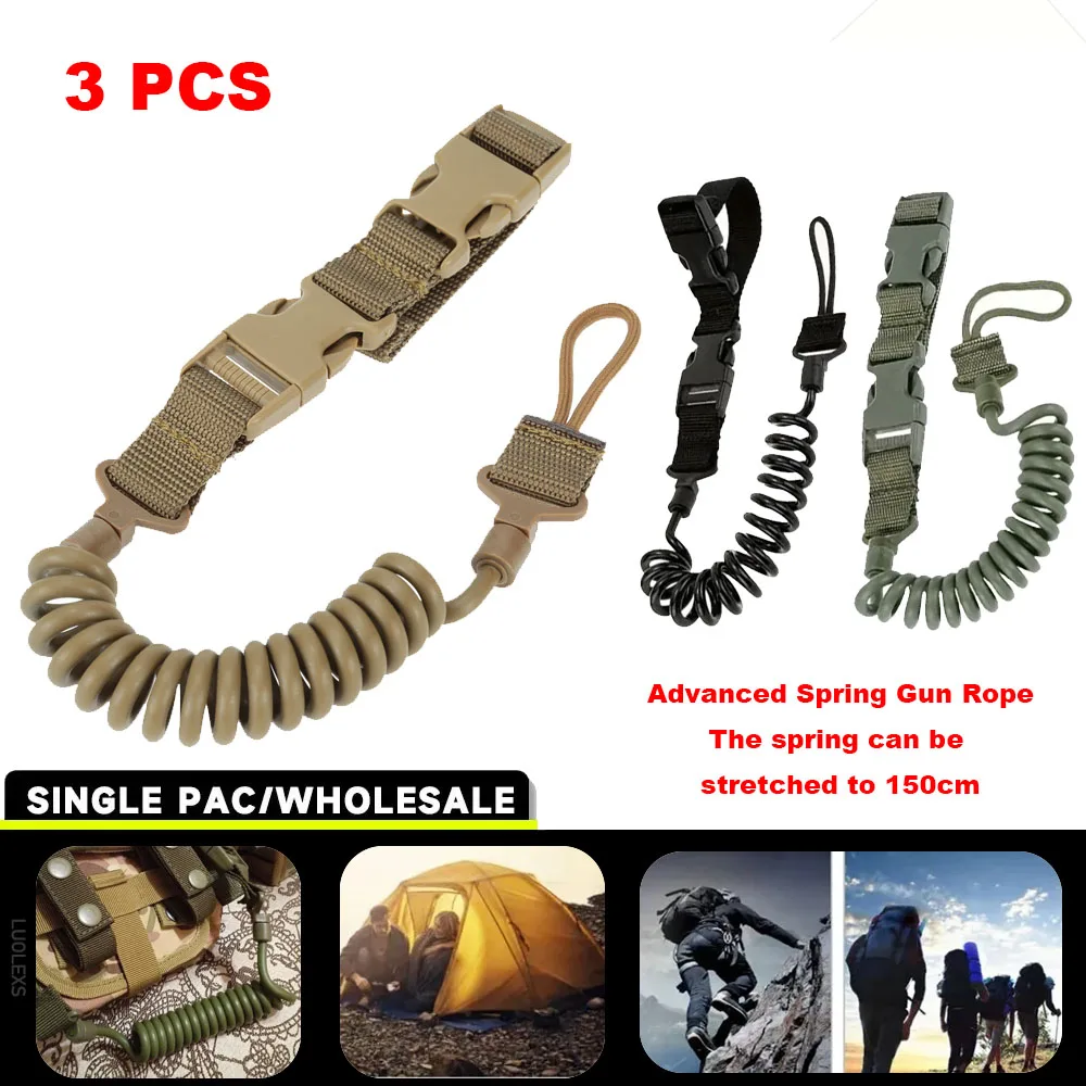 3pcs Multi-purpose Spring Lanyard Outdoor Wear-Resistant Elastic Key Chain Safety Rope Anti Loss Military Tactical Lanyard