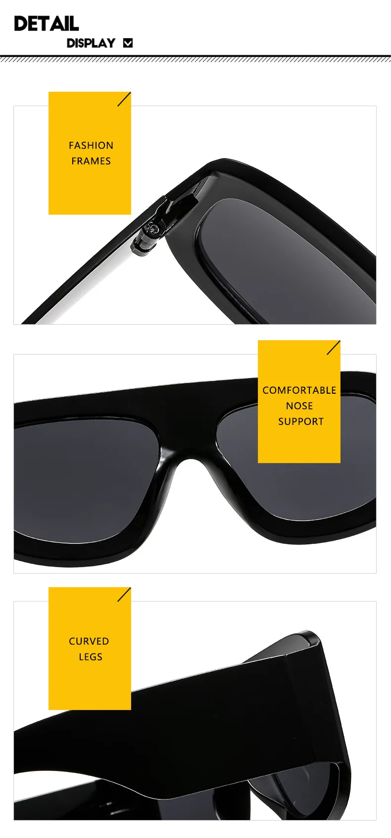 Neue Vintage Große Quadratische Sonnenbrille für Damen und Herren Rechteckige Sonnenbrillen Weibliche Brillen Sonnenbrillen für Männer und Frauen – Detail 11