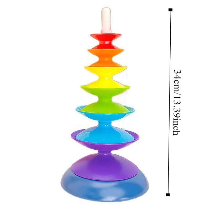 Ferrule Regenbogen Stapelspielzeug Rotierende Montessori Regenbogen Drehring Turm Stapelbare Früherziehung Stapelblöcke Baby