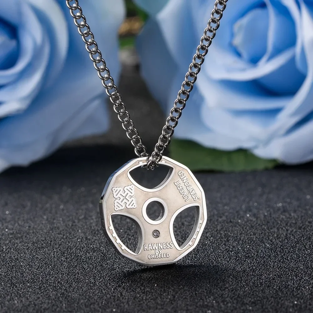 Vintage Fashion Trend Niche Men's Fitness Pendant Necklace with Weight Plate Pendant Weightlifting Bodybuilding Sports Jewelry