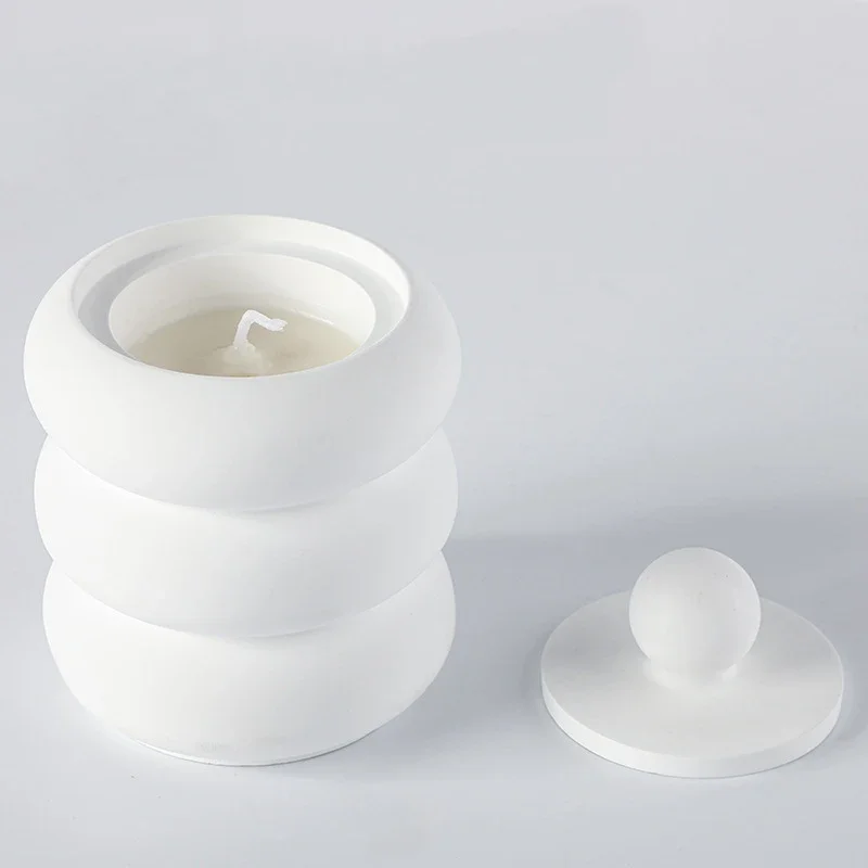 

Circles Shape Cup with Lid Silicone Molds DIY Concrete Candle Vessel Mould Cement Plaster Resin Flowerpot Storage Box Molds Tool