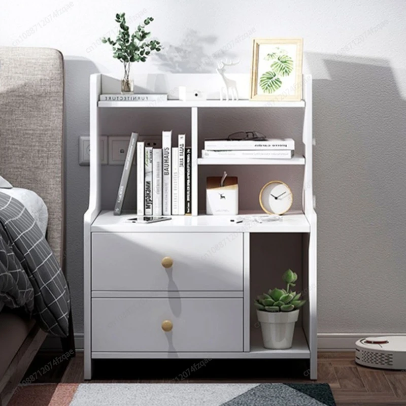 

Simple Bedside Cabinet with Open Shelf and Drawer Compact Nightstand for Apartment Studio Organizer Easy Assembly Lightweight