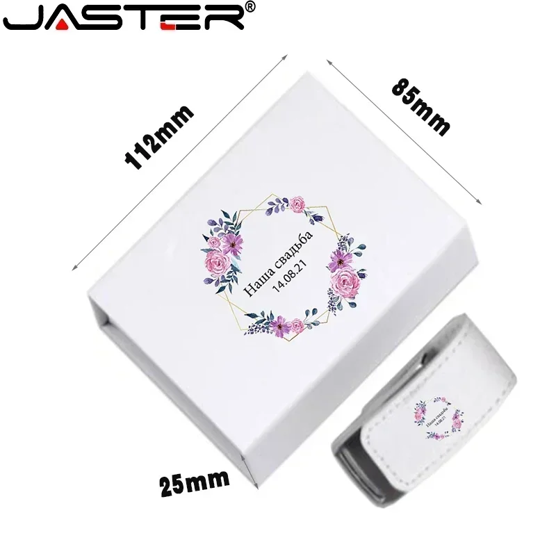 JASTER 10 PCS/ LOT USB Flash Drive 128GB Free Color Printing Logo White Leather Pen Drive White Black Box Memory Stick U Disk