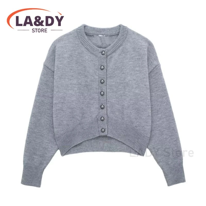 Cardigans For Women 2024 Autumn Winter Fashion Round Neck Button Knitted Sweater Female Solid Color Casual Long Sleeve  Outwear