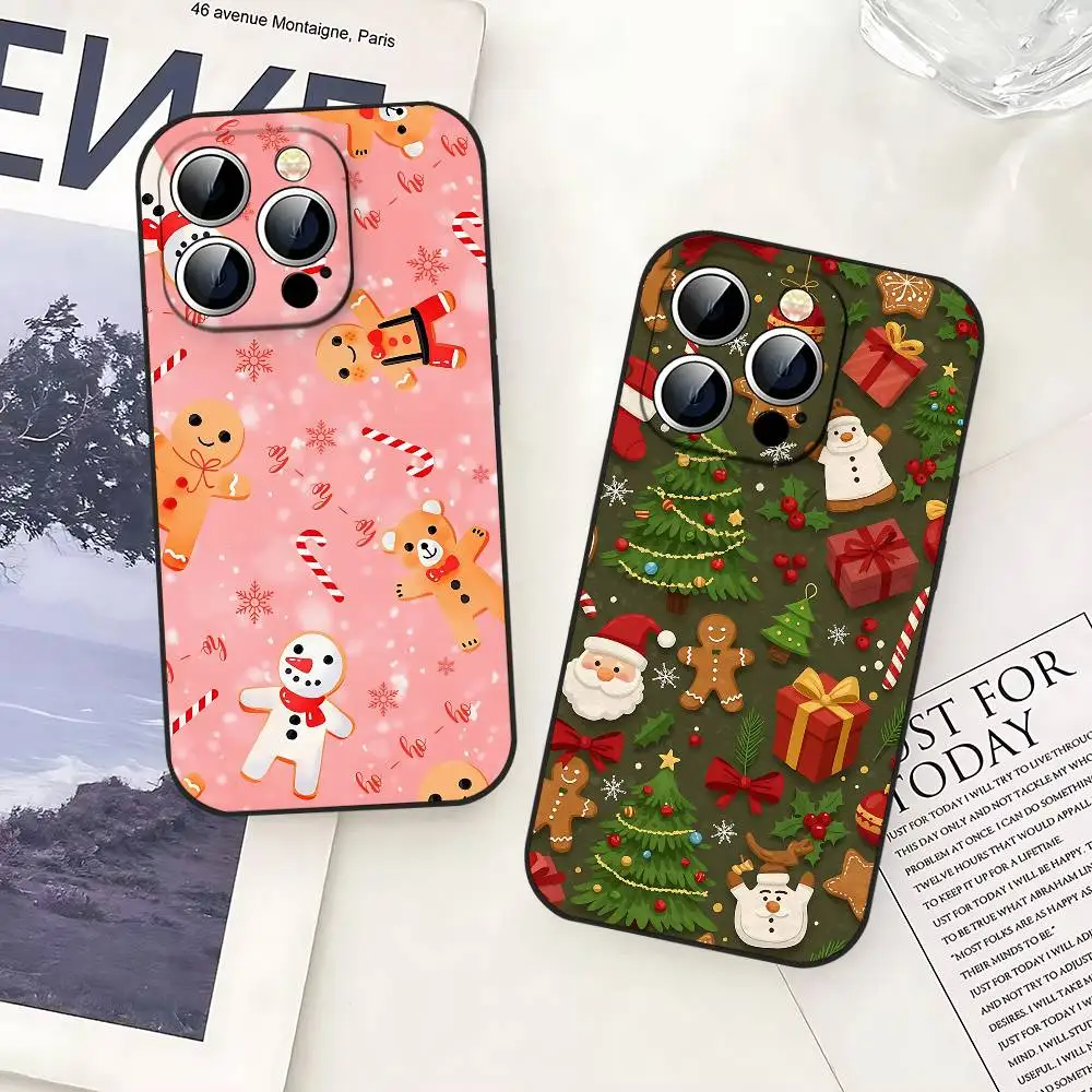 لطيف الكرتون عيد الميلاد الزنجبيل جراب هاتف جراب هاتف آيفون 17 16 15 11 13 14 برو ماكس غطاء قذيفة سوداء #3