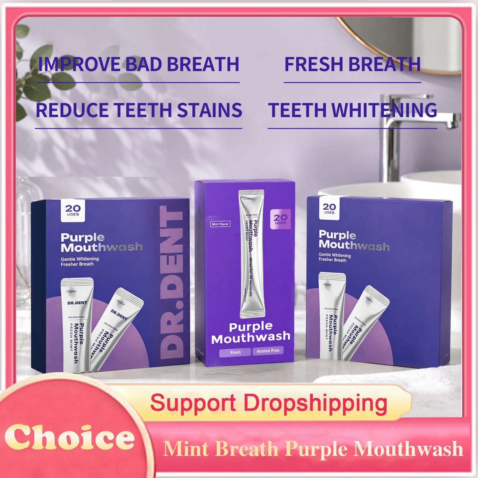 Purple Mouthwash Reduce Teeth Stains Plaque Fresh Breath Remove Mouth Odor Color Correcting Teeth Whitening Gum Health Oral Care