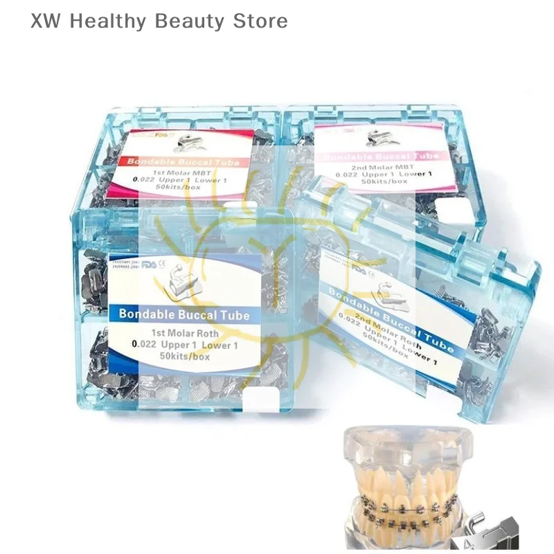 

50Set/1 Box Dental Buccal Tubes Bondable 1st/2nd Molar Monoblock Non-Convertible Single Tube Roth MBT Dentistry Materials Access