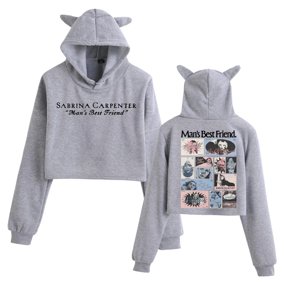 Sabrina Carpenter New Ablum Man's Best Friend Crop Tops Katzenohren Sweatshirt Langarm Mädchen Mode Hoodie