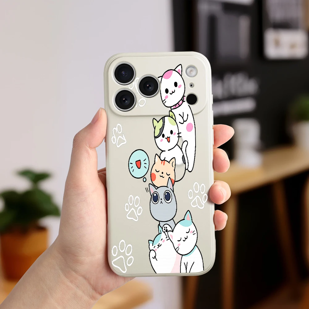 لطيف القط نمط غطاء من البولي يوريثان كوكه آيفون 17 ProMax 17 الهواء 16 15 14 13 12 11 برو ماكس XS Max7 8 Plus 16e 16 Plus