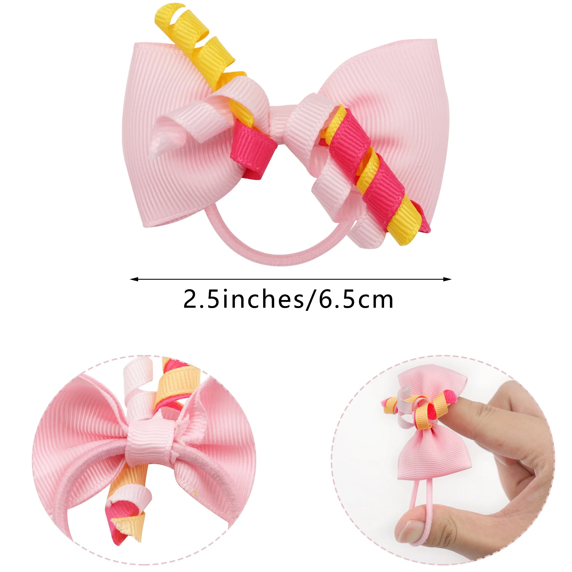 20Pcs Grosgrain Ribbon Pigtail Hair Bows Elastic Hair Ties Hair Bands Holders Hair Accessories for Baby Girls Infants Toddler