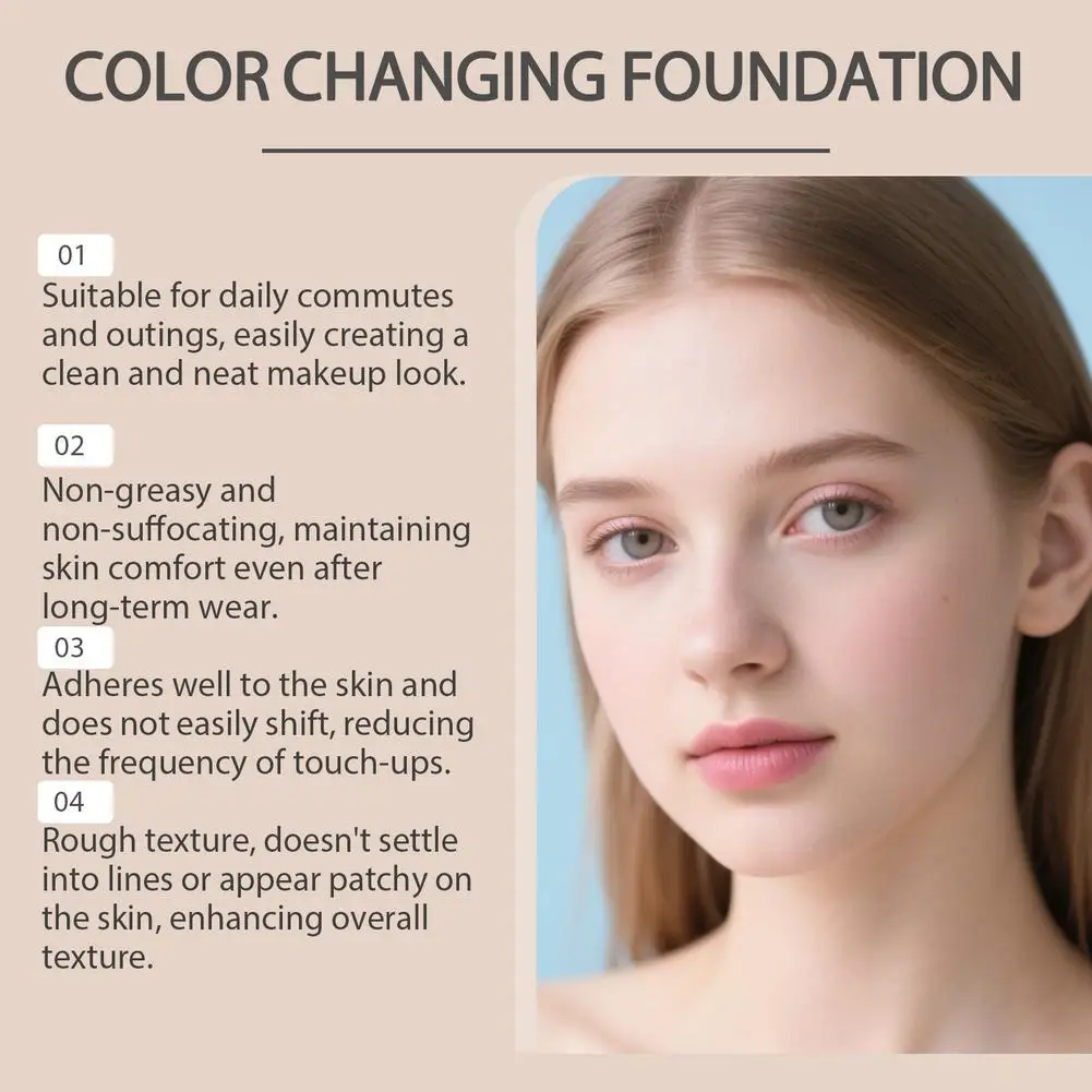 Natürlich Farbwechselnde Flüssig-Foundation, Temperaturabhängig Anpassbar, Gleicht den Hautton im Gesicht aus, Weicher Make-up-Look, Langanhaltend – Detail 12