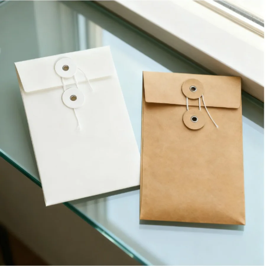 

10Pcs/bag Premium Sense Retro Simple Blank Tie Buckle Kraft Paper Postcard Storage Envelope