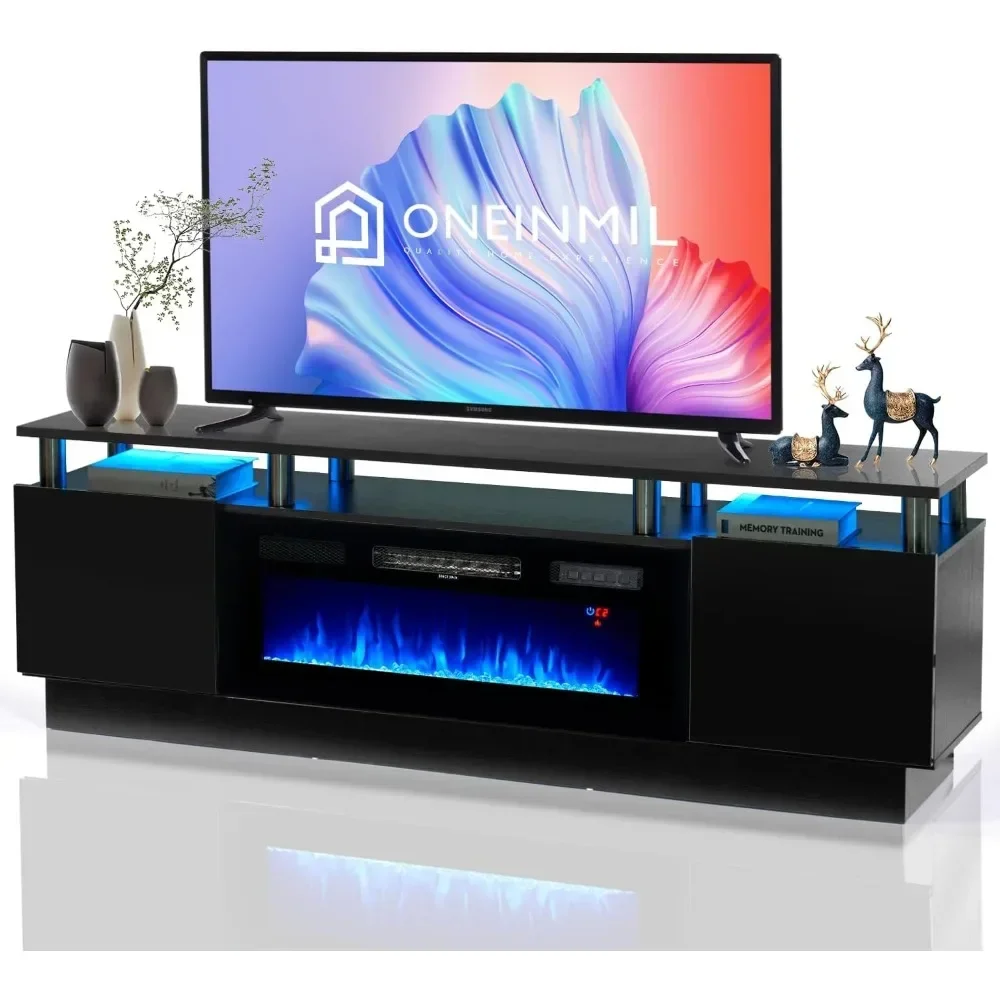 Kamin TV-Ständer mit 36 "elektrischem Kamin, LED-Licht Entertain ment Center, 2-stufiger TV-Konsolen ständer für Fernseher bis zu 80"