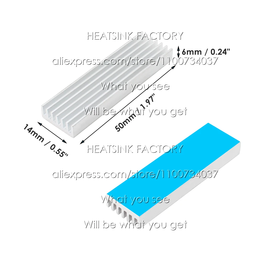 50x14x6mm Heatsink Cooling Fin Radiator Aluminum Cooler Heat Sink With Thermal Tape for LED, Power IC Transistor