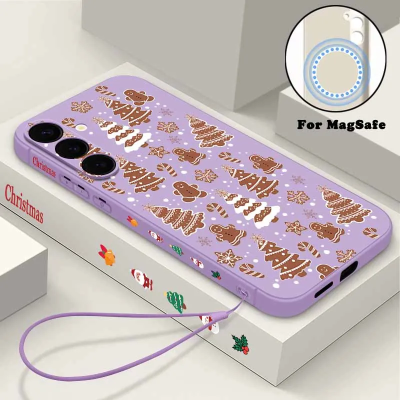 เคสโทรศัพท์แม่เหล็กน่ารักลายคริสต์มาส สำหรับ Samsung Galaxy S24 FE S25 S24 S23 S22 Ultra S21 Plus รองรับการชาร์จไร้สาย Magsafe