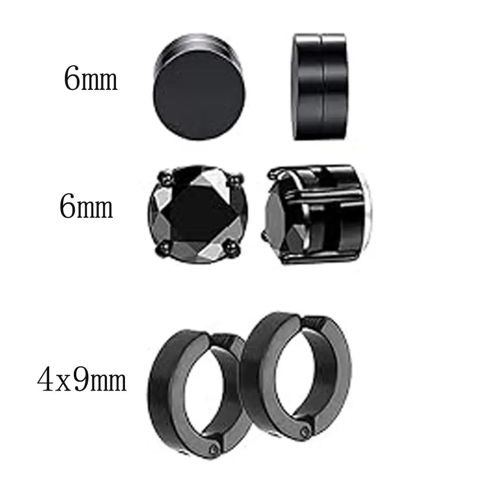1/15Pairs Magnetic Earrings Men Cubic Zirconia Clip on Earrings Stainless Steel Unisex Non Piercing Studs Fake Diamond Earrings