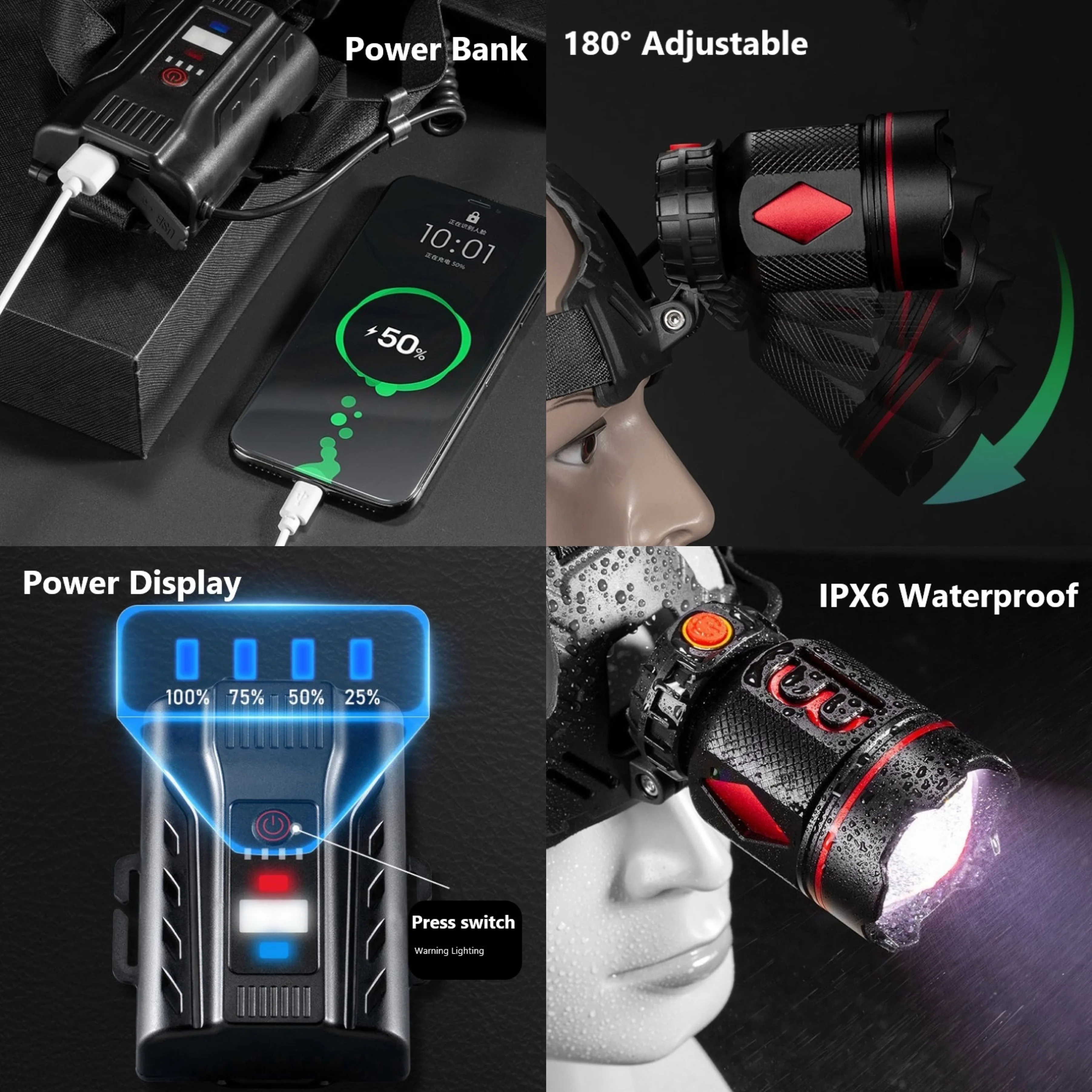 Super Powerful White Laser LED Headlamp USB Rechargeable Long Range Zoom Head Flashlight Camping Mobile Power Bank Headlight