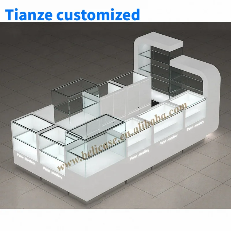 

(Customized) High-end Mall Kiosk Design Wooden Glass Jewelry Display Cabinet Luxury Jewelry Kiosk Mall