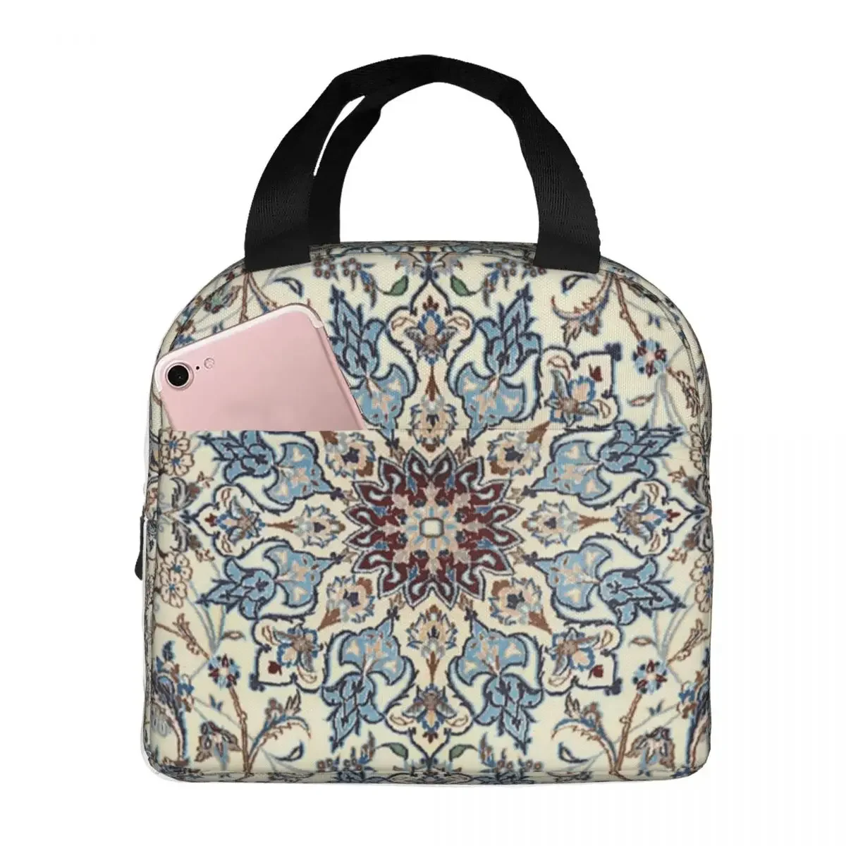 

Lunch Bag for Men Women Persia Dusty Blue Gray Thermal Cooler Portable Picnic Persian Canvas Tote Handbags