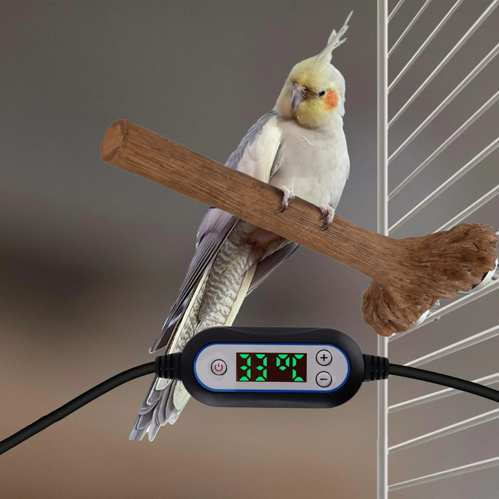 Heated Bird Perch Bird Cage Heater Adjustable Resin Cage Accessory, Parrot Stand Bird Warmer for Small Large Lovebirds Finch