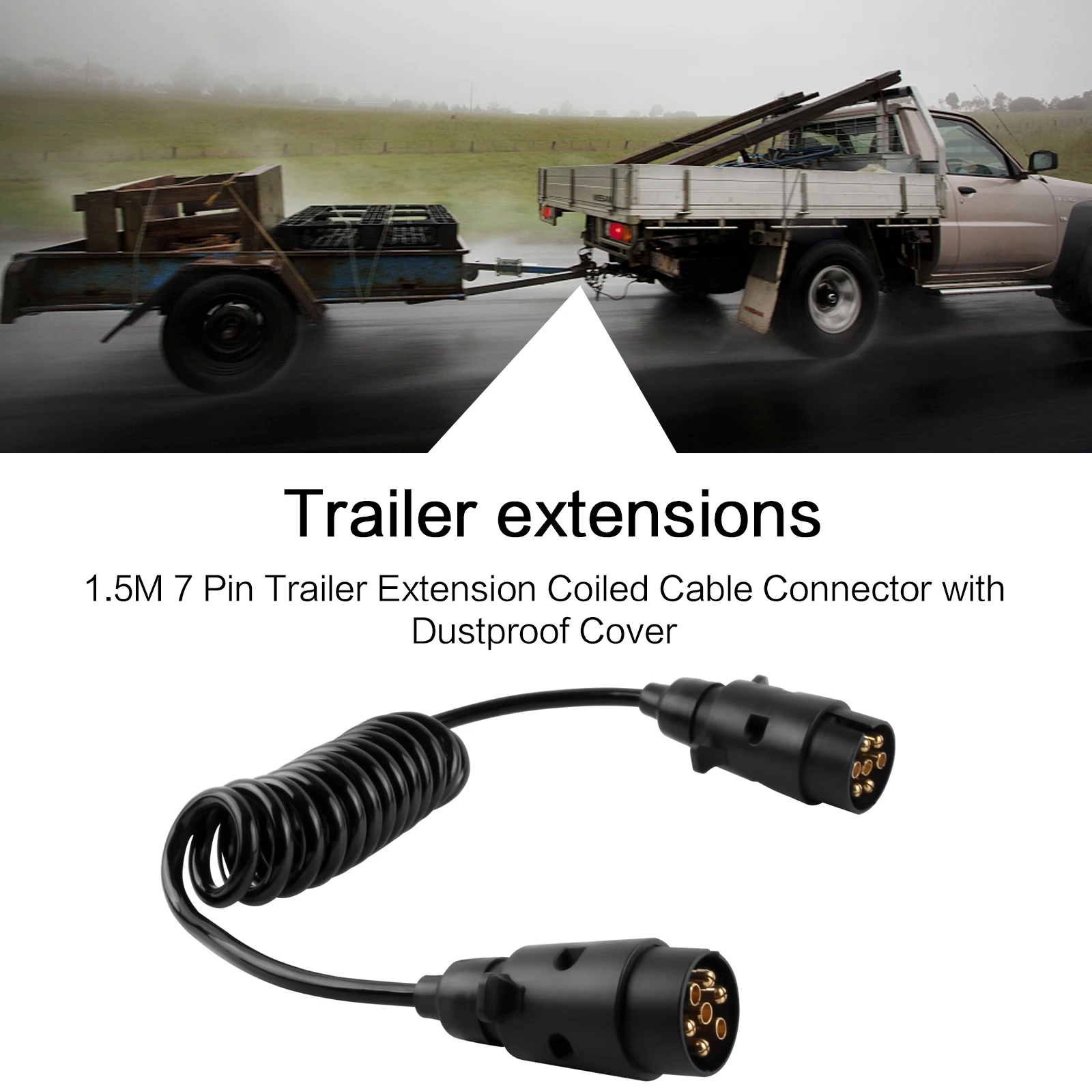 2M 7 Pin Trailer Extension Coiled Cable Connector with Dustproof Cover Caravan Towing Socket Plug Board Connectors Car Accessory