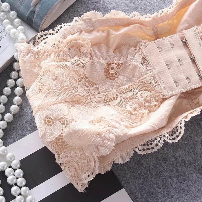 Women\'s Sexy Lace Bra Push Up Bralette Female Strapless Seamless Wrap Top Chest Padded Three Hook Underwear Lingerie
