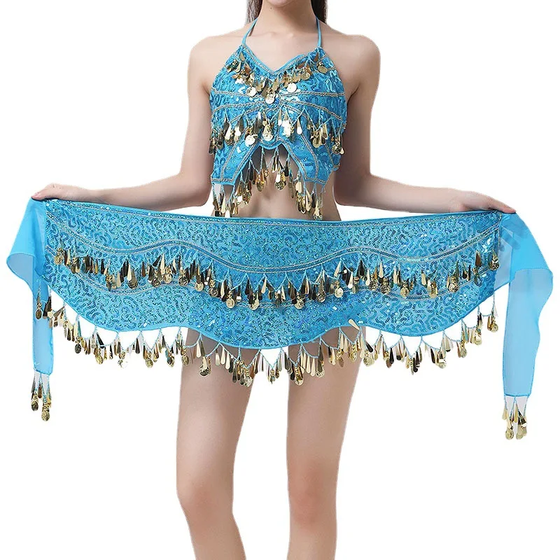 Sexy Women Belly Dance Hip Skirt Scarf Wrap Belt Glitter Sequins Tassel Hip Scarf Skirt Halloween Dance Performance Costume