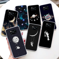 black with white moon stars space astronaut Phone Case For Xiaomi Mi 11 Lite 12X 11i 12T 11T 10T 9T Pro 13 12 10 9 8 Ultra 5G So