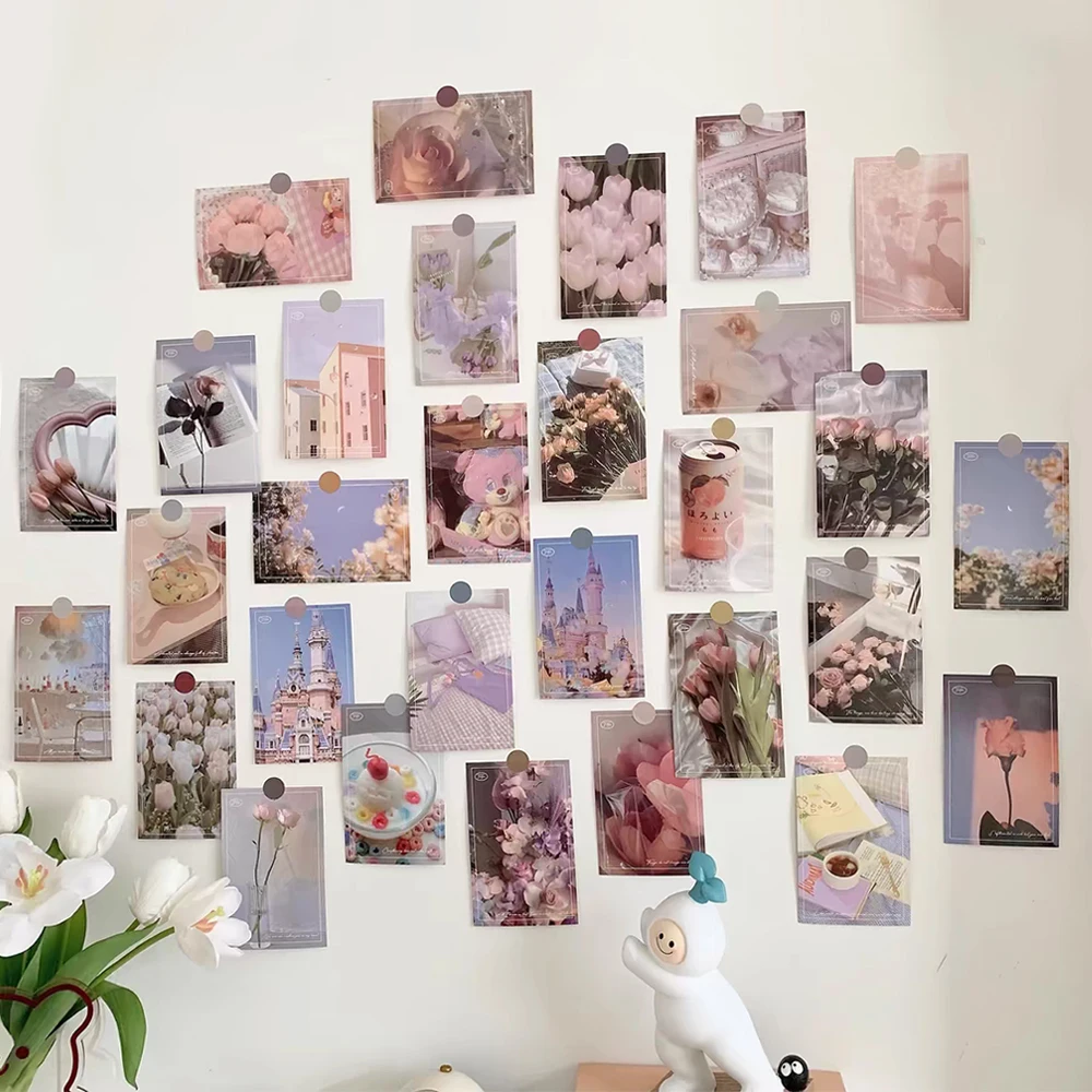 30Sheets,Pink Creative Wall Art Decorative Posters,Wall Aesthetic Collage Kit Picture,Dorm Background Postcard Girls Trendy Gift