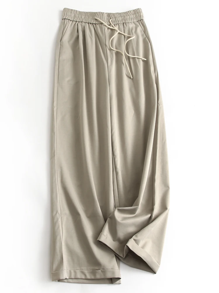 

Slimming Color Straight Leg Pants Anti-Wrinkle Elastic Waist Loose Fit Casual Trousers for Women High Waist Long Pants