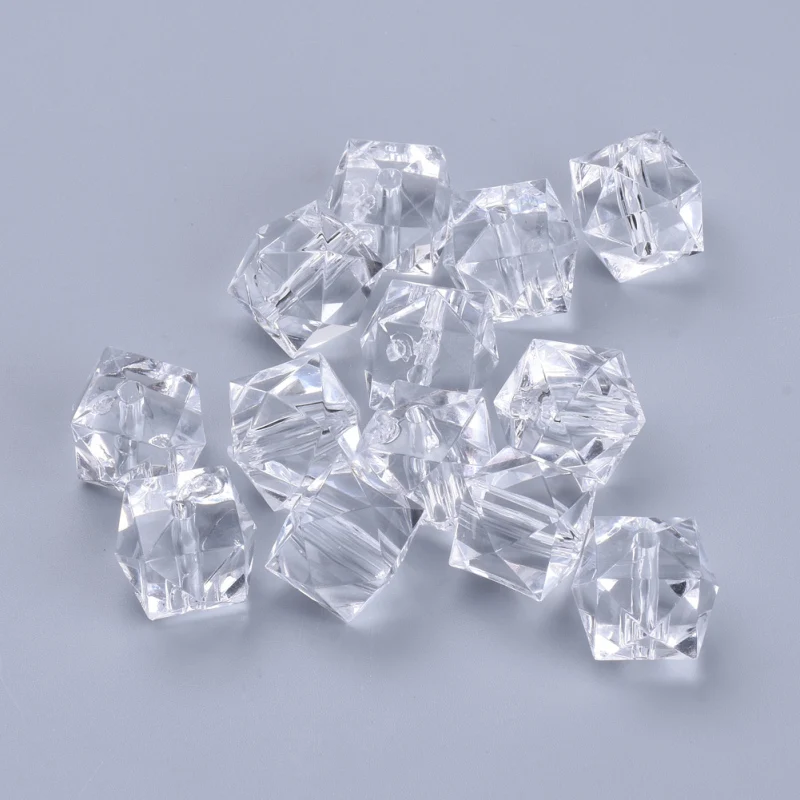 900pcs/500g Transparent Acrylic Beads Faceted Cube Clear 10x10x8mm Hole: 1.5mm