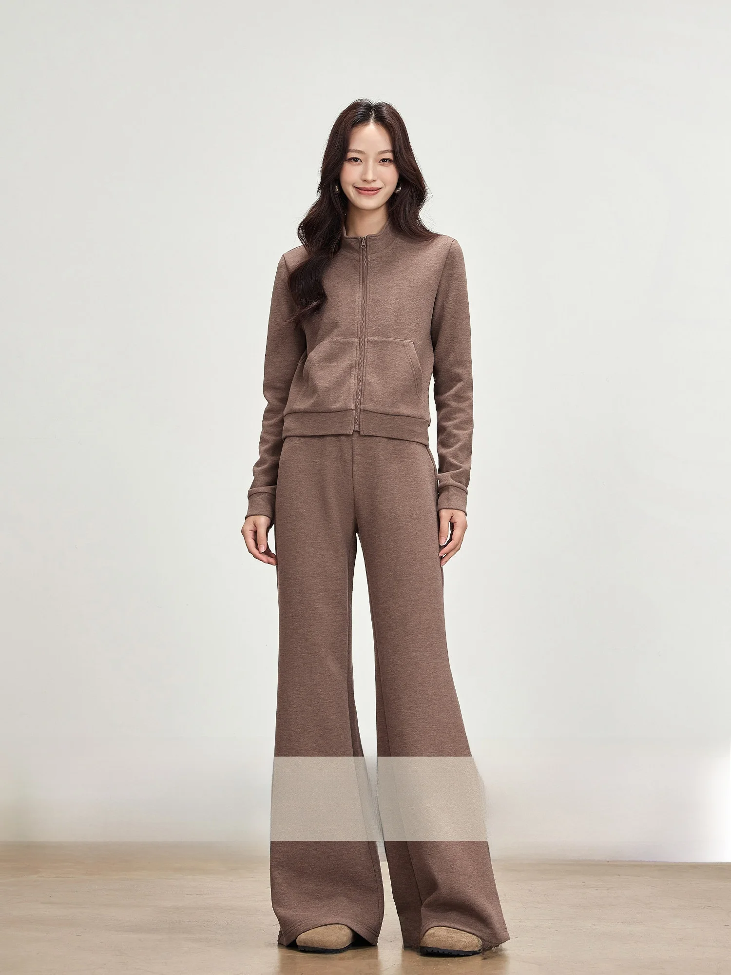 

Утепленный шерстяной повседневный женский костюм коричневого цвета: осенне-зимний комплект из верхней одежды и брюк, простой, стильный, теплый, модный