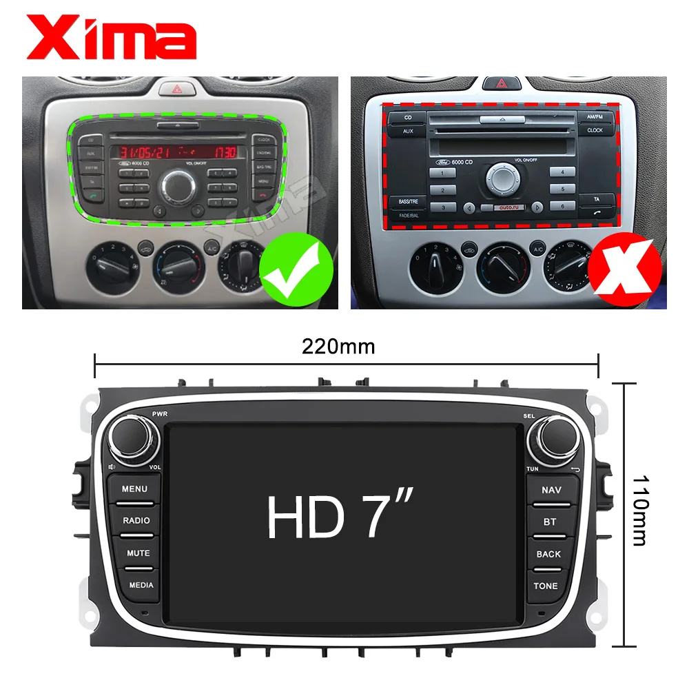 XIMA 2 din Auto Radio RDS dvd Android 13 4G persévérance Voiture multimédia Lecteur Vidéo Pour Ford Focus Mondeo C-MAX S-MAX Galaxy II Kuga