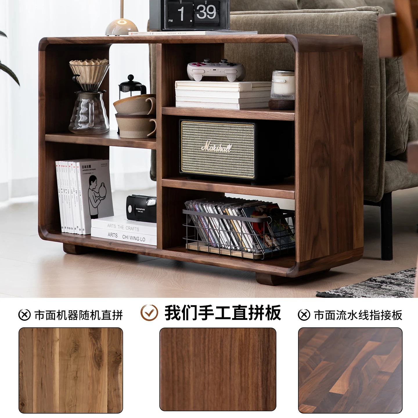 

Black walnut solid wood small bookshelf storage rack small side few sofa side cabinet side panel cabinet