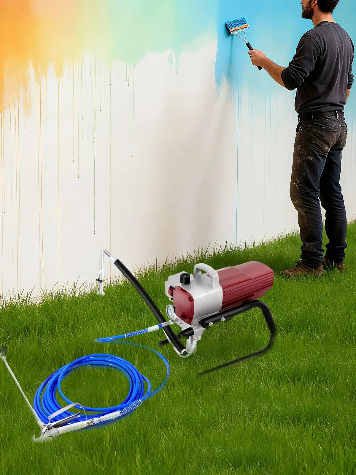 1,8 kW Elektrische Airless-Wandfarbspritzpistole Set mit Einstellbarem Sprühdruck und Schlauch für Wand-, Decken-, Holz- und Metallanstriche