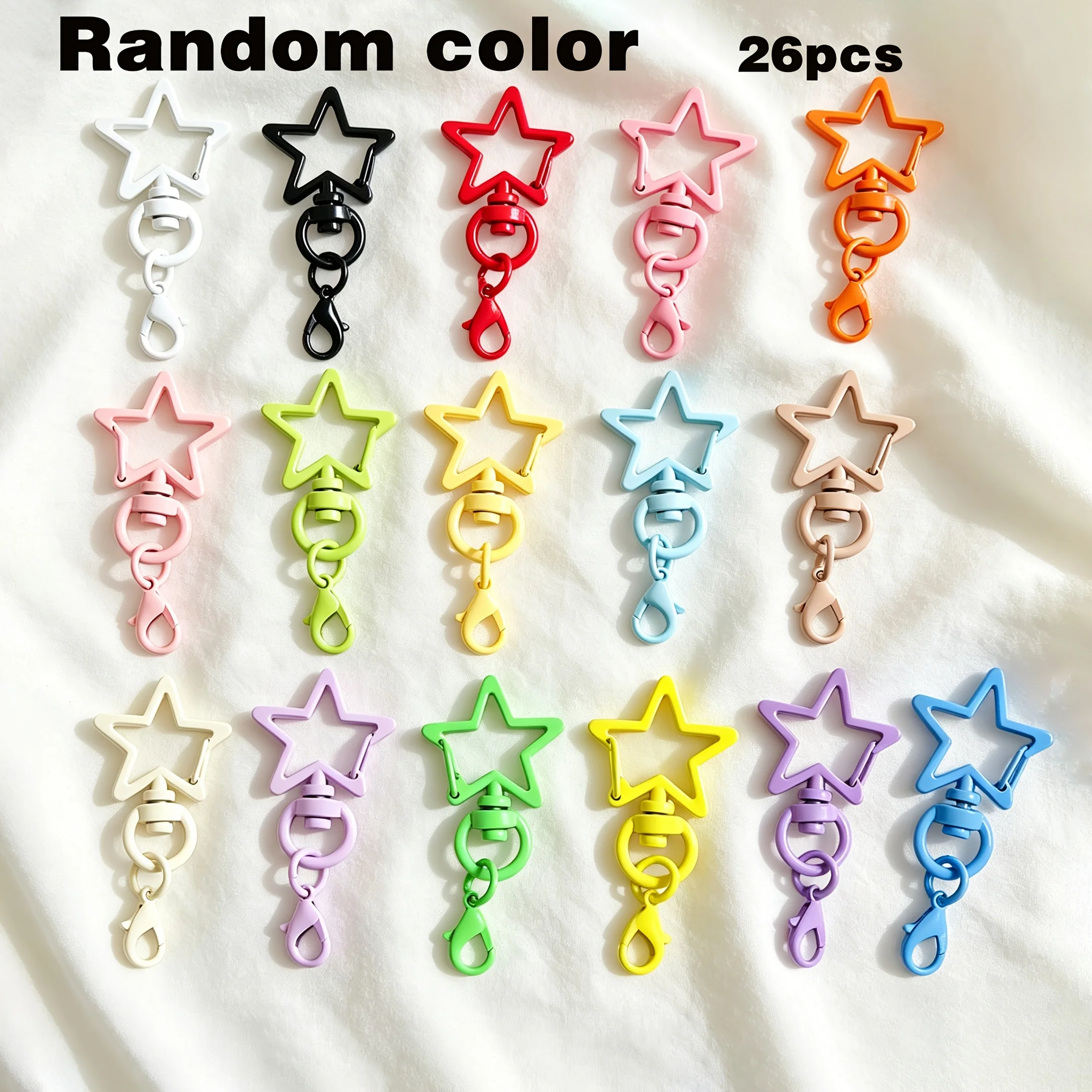 13/26Pcs Pentagram Star Key Ring Lobster Clasp Colorful DIY Pendant Accessories for Keychain Bag Wallet Pet Rope Handmade Craft