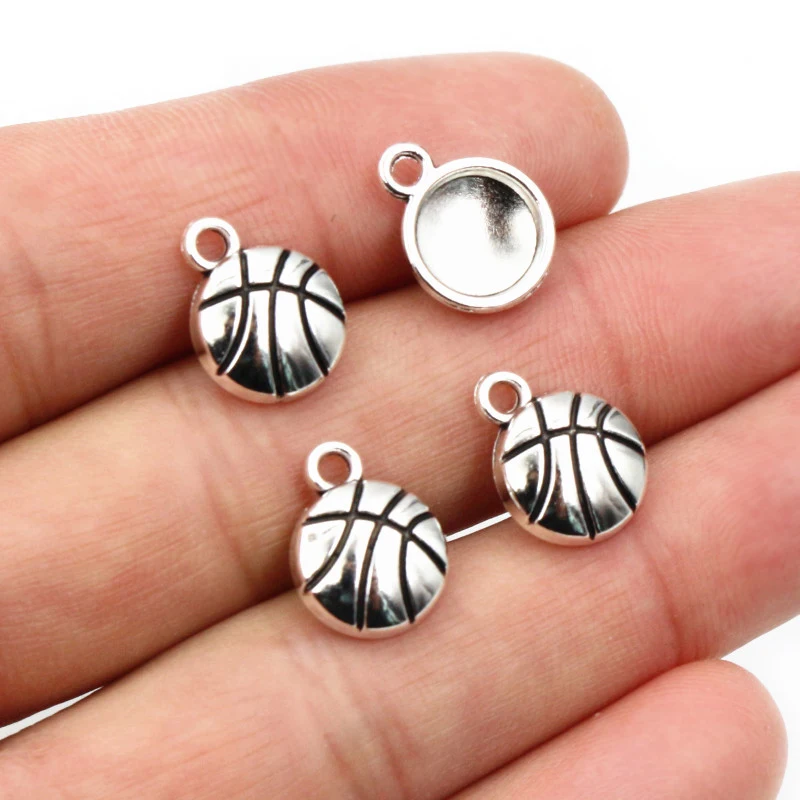 50pcs 14x10mm Antique Silver Plated Basketball Charms Pendant Alloy DIY Jewelry Craft Making Accessories For Necklace Bracelet