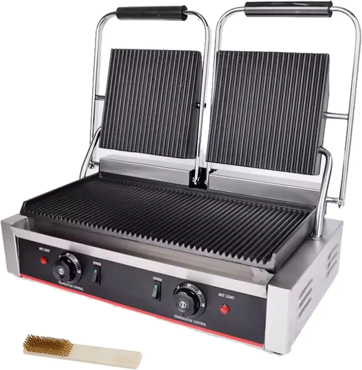 Commercial Panini Press With Grooved Grill Sandwich Maker Machine Electric Contact Grill Single (Double Grooved Top&Bottom)