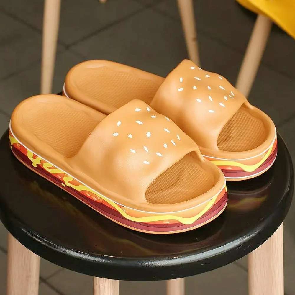 مضحك محاكاة همبرغر النعال سميكة وحيد عدم الانزلاق لينة أسفل إيفا همبرغر النعال الإبداعية ثلاثية الأبعاد همبرغر الشرائح