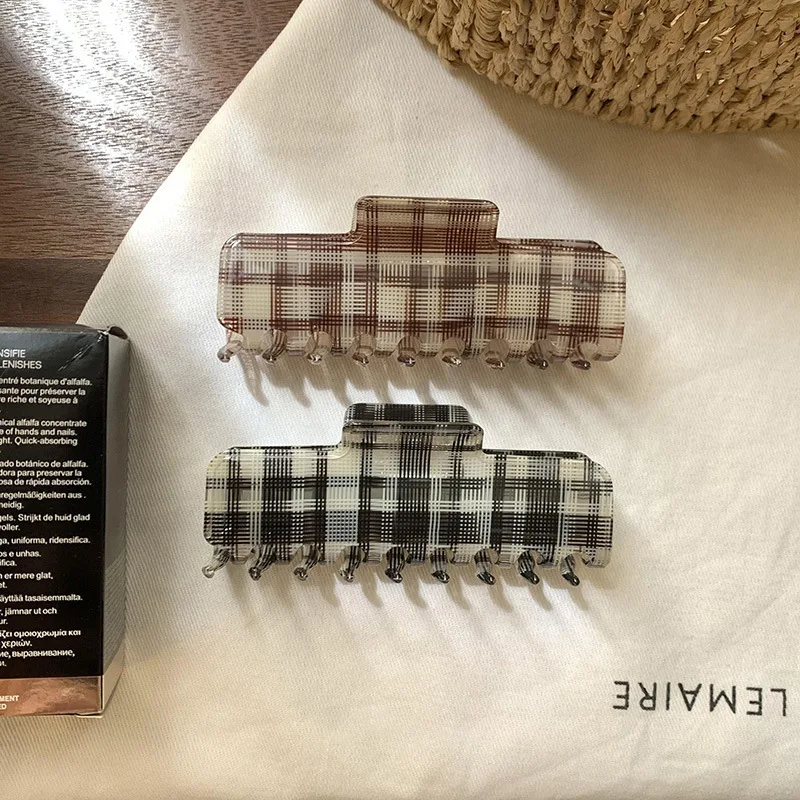 

Геометрическая квадратная заколка-краб из ацетата с клетчатым узором, элегантная заколка-краб для пучка, модный аксессуар для волос для женщин на каждый день