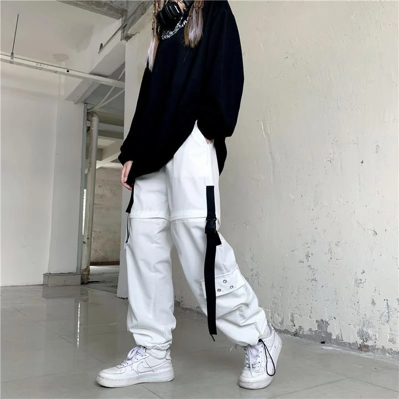 Women Spring And Summer Removable Cargo Pants Korea Style  High-waist Lanyard Trousers Women\'s Narrow Straight Leg Sweatpants